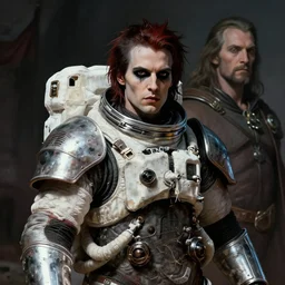 portrait of a goth astronaut wearing armor by simon bisley, john blance, frank frazetta, fantasy, barbarian
