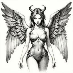 Fineliner of half demon half angel lady, 4k