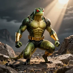 captain lizard by jack kirby, ultra realistic, high definition, real life, artstation, cinematic lights