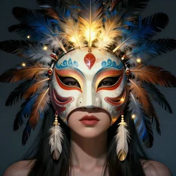 portrait of beautiful face wearing a shaman mask that has glowing feathers, artwork by tooth wu and wlop and beeple and greg rutkowski, 4 k trending on artstation