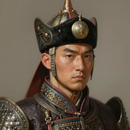 portrait of mongolian knight, elegant, intricate, headshot, highly detailed, digital painting, artstation, concept art, sharp focus, illustration, art by artgerm and greg rutkowski and alphonse mucha