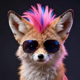 anthropomorphic fennec fox, pink and blue mohawk hairstyle, furry, aviator sunglasses, synthwave style, portrait, artstation, detailed, award winning, dramatic lighting