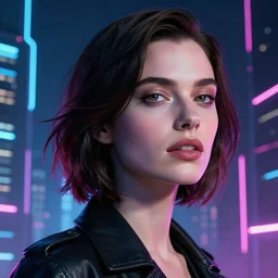 milla jovovich as leeloo portrait in the foreground of digital art scifi sharp neon city