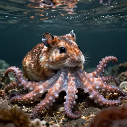 underwater video footage of a half hamster half octopus.