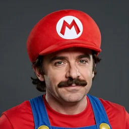 Rick Astley wearing a super mario hat