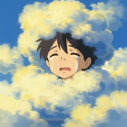 crying boy!!!! fully covered in yellow and blue clouds!!!, disarming, enchanting, fragile, hopeful, cloudcore, portrait, gapmoe yandere grimdark, trending on pixiv fanbox, painted by makoto shinkai takashi takeuchi studio ghibli, akihiko yoshida