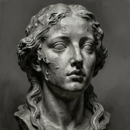 charcoal painting of a sculpture with melting face, distorted, abstract, creepy, intricate, elegant, highly detailed, ray tracing, digital painting, artstation, concept art, art by artgerm and greg rutkowski and alphonse mucha, 8 k