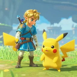 a screencap of the legend of zelda breath of the wild, of pikachu in breath of the wild