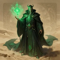 sinister male mage, viscount, ancient, sand, emerald, magic, intricate, highly detailed, digital painting, artstation, concept art, smooth, sharp focus, illustration, Unreal Engine 5, 8K, art by artgerm and greg rutkowski and alphonse mucha