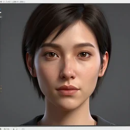 a close up of a woman's face with short hair, a computer rendering by senior character artist, cgsociety, photorealism, daz3d, rendered in unreal engine, prerendered graphics