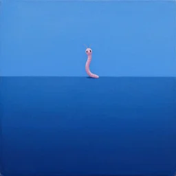 a very beautiful matte painting of a blue landscape with a pink worm rising on the horizon, 8 k, trending on artstation, landscape painting, daniel merriam, martin johnson heade