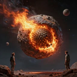 Digital art of a meteorite containing an insect hive burning up in the atmosphere, Wayne Barlowe, Mike Winkelmann,  Jessica Rossier  4k prehistoric geology