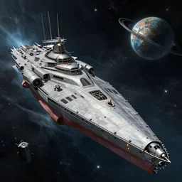 A concept art of Warhammer 40000 battleship in open space