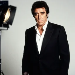 fashion editorial of pablo escobar as al pacino's scarface in the style of annie leibovitz, studio lighting, soft focus, 5 0 mm