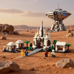 lego town on mars colony, highly detailed, photo realistic, depth of field, dusk, golden hour, futuristic, star wars