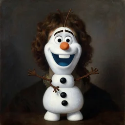 a masterwork chiaroscuro oil painting portrait of adorable symmetric olaf from disneys frozen in the style of a renaissance painting, insane detail,, jan matejko, caravaggio, jan van eyck, trending on artstation, artgerm