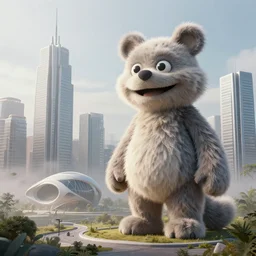 detailed architectural render of a modern city furry fuzzy muppets shape hairy surreal atmosphere inspired by postmodernism hyperreal hyperdetailed 3 d samaritual 8 k real engine landscape background misty