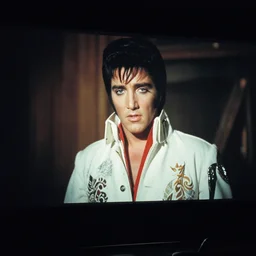 film of a premonition video of elvis presley on the minority report screen from minority report, 8 k