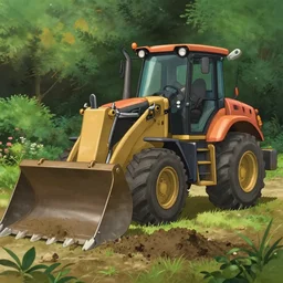 a wholesome animation key shot of bull dozer digging up the front yard by studio ghibli, animation, sharp, rendered in unreal engine 5, focused, anime key art by greg rutkowski, bloom, dramatic lighting