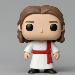 funko pop of jesus wearing a white robe with a red sash, product shot, macro, hyper realistic, octane render, unreal engine, 4 k, 8 k