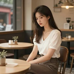 woman sitting in a cafe in China, digital art by guweiz, trending on artstation, featured on Pixiv