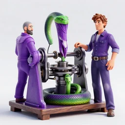 a machine for making snake oil, purple and green, art by glenn fabry and ed roth, 3 d rendering by beeple, fine detail, 8 k, snake machine