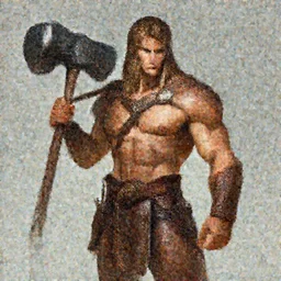 character concept portrait of Ian Bohen as a Barbarian holding a giant hammer, muscular, abs, leather pants, elegant, digital painting, concept art, smooth, sharp focus, illustration, from Metal Gear, by Ruan Jia and Mandy Jurgens and William-Adolphe Bouguereau, Artgerm