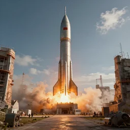 ancient rocket launch site, octane render, 8k