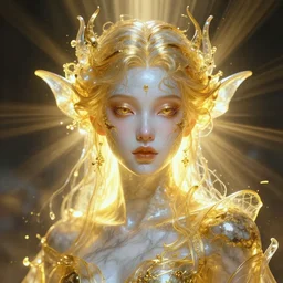 a frontal face portrait of transparent and beautiful elegant elemental entity made of marble and gold + Ultra realistic! 25mm f/1.7 ASPH Lens  + dissolving in to light + backlit + incredible lighting+ strong rim light + highly detailed + god rays + digital painting + HDRI, by Alvaro Castagnet, Peter Mohrbacher and Dan Mumford, vivid colors, high contrast, 8k resolution, intricate, photorealistic, smooth