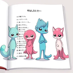 a book page with list of anthropomorphic slimes waifu standing, perfect faces, concept art
