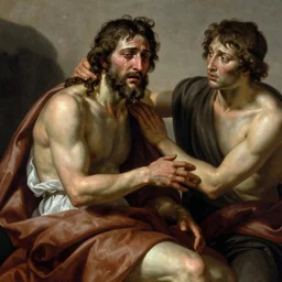 biblical God as interpreted by Michelangelo, is crying in tears and is very sad and sorrow , after creating humans