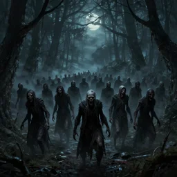 scary undead army in a forest at night, d & d, concept art, fantasy art