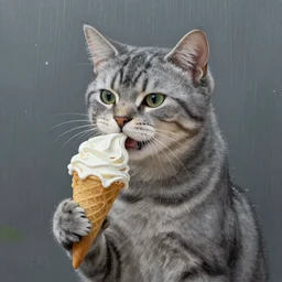 beautiful digital painting gray tabby cat with dripping ice cream cone in the rain, by Georgia O\'Keeffe, Carmelo Blandino, Cyril Rolando, artstation, Behance, 4K,