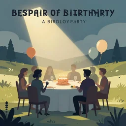 the absolute despair of a birthday party, digital vector, flat colors, svg