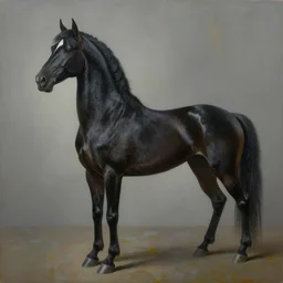 painting of hybrid between black weimaraner & black stallion horse! & intercrossed animal, by zdzislaw beksinski, by mattias adolfsson, symmetry, single object scene, beautiful composition, 8 k, shot, depth of view,