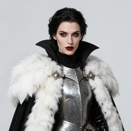 a detailed portrait of a woman as a vampire witch wearing white fur cloak and black coat swan feather mantle, ornate armour silver pauldrons, collar by frank bernard, roberto ferreri, alma tedema, bouguereau, fantasy art, photo realistic, mist, artstation, poster, volumetric lighting, 4 k, award winning, canon, photo of the year