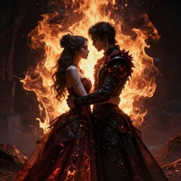 woman and man embracing the burning cosmos of light and love created with a dark atmosphere in a gothic macabre haute couture look and bespoke feel hd 3 d