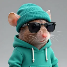 vee as a mouse. a photorealistic digital illustration of a mouse wearing a beanie and sunglasses and dressed in a teal green hoodie. annoying influencer type. hyper detailed. 4 k hd, trending on artstation, featured on behance, well - rendered, extra crisp, features intricate detail, epic composition, style of unreal engine.