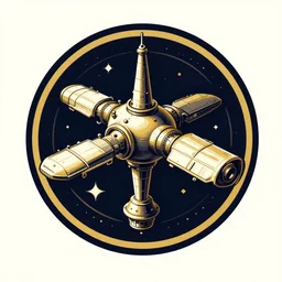 vintage space station logo, vector, illustrator, designed by tom geismar, graphic design, adobe, golden art by - ratio