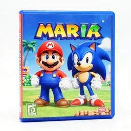 mario and sonic collaborative game, retro snes game box, studio photo highly detailed