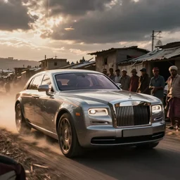 rich luxury car driving over poor people