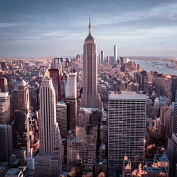 isometric aerial view of Manhattan at dusk, infrared film