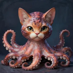 psychedelic highly detailed octopus cat chimera, 4 k, octopus cat, digital painting, matte finish, kitten