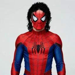 Micheal Jackson wearing a spider man costume with no mask high high quality