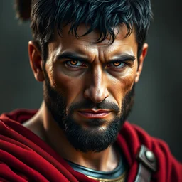 roman general, handsome black - haired noble, ancient soldier, close - up portrait of roman warrior in lorica segmentata, character portrait, masterfully shaded, rome total war, deep focus, amber eyes, insane color, artstation, perfect dramatic lighting, 8 k, movie cover art, sharp focus, anatomically correct, historical reconstruction, by artgerm