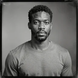 handsome strong black man, old vintage photography, damaged photo, daguerreotype, black and white, archive, film artifacts, scratches, tears, hyperrealistic, ultra detailed