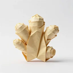 origami-style ginger root, photorealistic, isolated on a pure white background, centered, entire object in frame, sharp focus, soft studio lighting