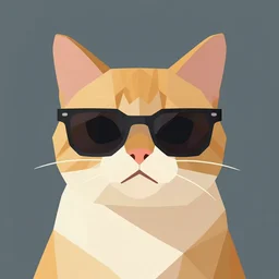 low poly digital art of a cat wearing sunglasses, low polygon, geometric, simplistic, flat colors