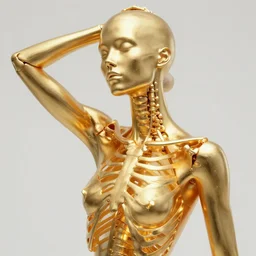 portrait of an absurdly beautiful, graceful, sophisticated, fashionable futuristic female golden skeleton with sections of skin showing, glowing internal warm light, hyperdetailed illustration by irakli nadar and alexandre ferra, intricate linework, faberge, intricate gold headdress, dark atmosphere, unreal engine 5 highly rendered, global illumination, radiant light, detailed and intricate environment