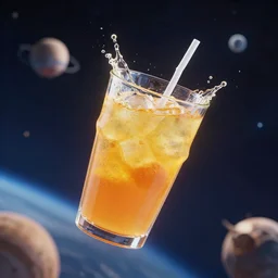 Juice floating in space, digital art